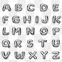 A-Z alphabet png sticker, 3D metallic balloon design set, transparent background