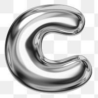 C alphabet png sticker, 3D chrome metallic balloon design, transparent background