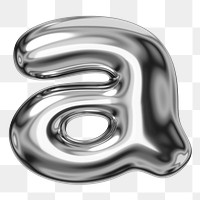 a alphabet png sticker, 3D chrome metallic balloon design, transparent background