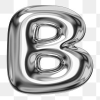 B alphabet png sticker, 3D chrome metallic balloon design, transparent background