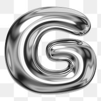 G alphabet png sticker, 3D chrome metallic balloon design, transparent background