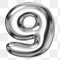 g alphabet png sticker, 3D chrome metallic balloon design, transparent background