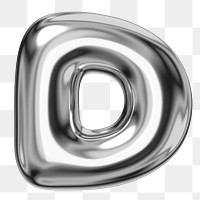 D alphabet png sticker, 3D chrome metallic balloon design, transparent background