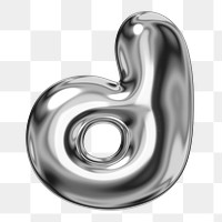 d alphabet png sticker, 3D chrome metallic balloon design, transparent background