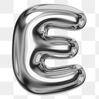 E alphabet png sticker, 3D chrome metallic balloon design, transparent background