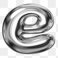 e alphabet png sticker, 3D chrome metallic balloon design, transparent background
