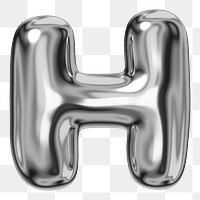 H alphabet png sticker, 3D chrome metallic balloon design, transparent background
