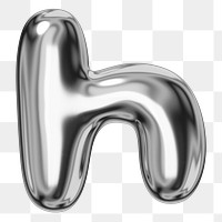 h alphabet png sticker, 3D chrome metallic balloon design, transparent background