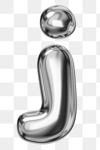 j alphabet png sticker, 3D chrome metallic balloon design, transparent background