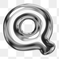 Q alphabet png sticker, 3D chrome metallic balloon design, transparent background