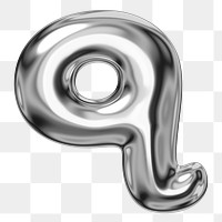 q alphabet png sticker, 3D chrome metallic balloon design, transparent background