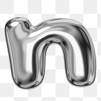 n alphabet png sticker, 3D chrome metallic balloon design, transparent background