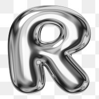 R alphabet png sticker, 3D chrome metallic balloon design, transparent background