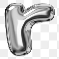 r alphabet png sticker, 3D chrome metallic balloon design, transparent background