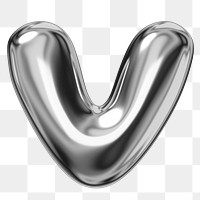 V alphabet png sticker, 3D chrome metallic balloon design, transparent background