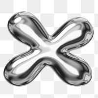 X alphabet png sticker, 3D chrome metallic balloon design, transparent background