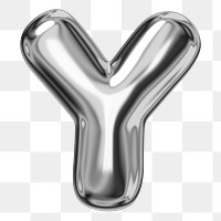 Y alphabet png sticker, 3D chrome metallic balloon design, transparent background