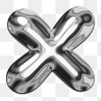 Multiply sign symbol png sticker, 3D chrome metallic balloon design, transparent background