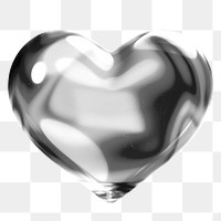 3D heart png sticker, metallic balloon texture, transparent background