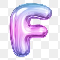 F letter png sticker, pink 3D gradient balloon English alphabet, transparent background