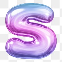 S letter png sticker, pink 3D gradient balloon English alphabet, transparent background