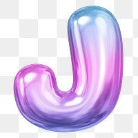 J letter png sticker, pink 3D gradient balloon English alphabet, transparent background