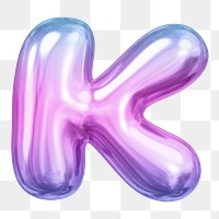 K letter png sticker, pink 3D gradient balloon English alphabet, transparent background