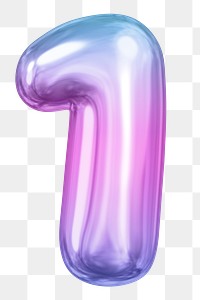 1 number one png sticker, pink 3D gradient balloon design, transparent background