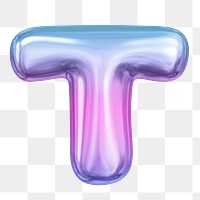 T letter png sticker, pink 3D gradient balloon English alphabet, transparent background