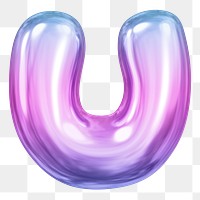 U letter png sticker, pink 3D gradient balloon English alphabet, transparent background