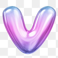 V letter png sticker, pink 3D gradient balloon English alphabet, transparent background