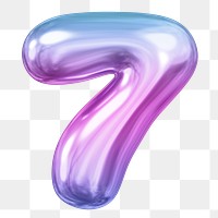 7 number png sticker, pink 3D gradient balloon design, transparent background