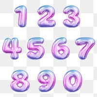 3D numbers png sticker, pink gradient balloon set, transparent background