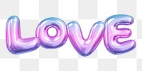 Love png 3D word sticker, gradient balloon in pink, transparent background