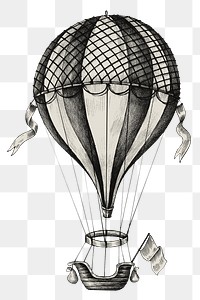 Hot air balloon png sticker, vintage illustration transparent background