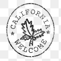 Travel stamp png sticker, California welcome word transparent background