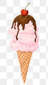 Strawberry ice-cream cone png sticker, transparent background