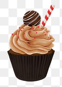 Chocolate cupcake png dessert sticker, transparent background