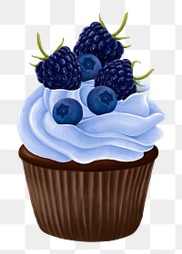 Blueberry cupcake png dessert sticker, transparent background