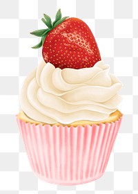 Strawberry cupcake png dessert sticker, transparent background