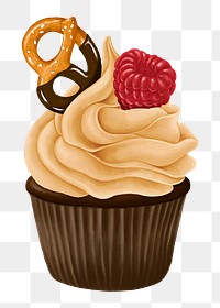 Pretzel cupcake png dessert sticker, transparent background