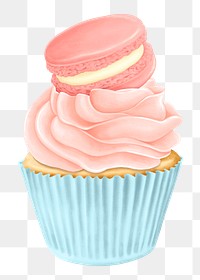 Macaroon cupcake png dessert sticker, transparent background