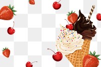 Cherry ice-cream png frame, transparent background