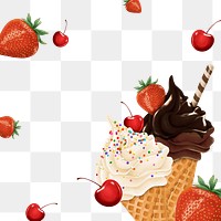 Cherry ice-cream png frame, transparent background