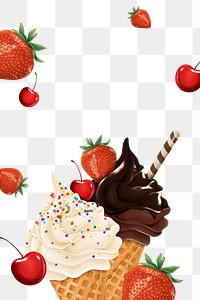 Cherry ice-cream png frame, transparent background