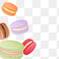 Colorful macaroons png border, transparent background