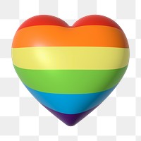 Png LGBTQ 3D heart illustration in rainbow pride flag color, transparent background