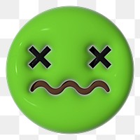 Png sickly-green face 3D emoticon, transparent background