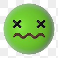 Png sickly-green face 3D emoticon, transparent background