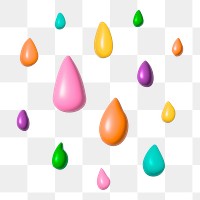 Png colorful rain drops 3D illustration, transparent background